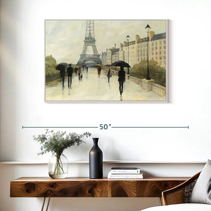 Eiffel sous la pluie, Cadre flottant blanc, 37 po x 25 po