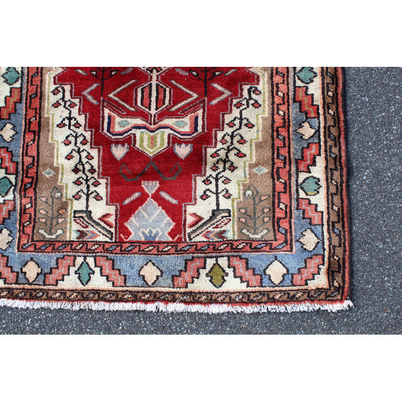 Tapis rouge 3X5 Vintage | Tapis oriental tribal tribal | Tapis bohémien Kazak | Tapis fait à la main