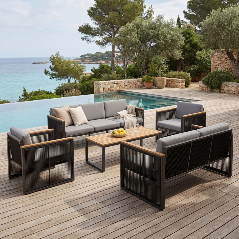 7-Person Patio Conversation Sets With Coffee Table, Gray