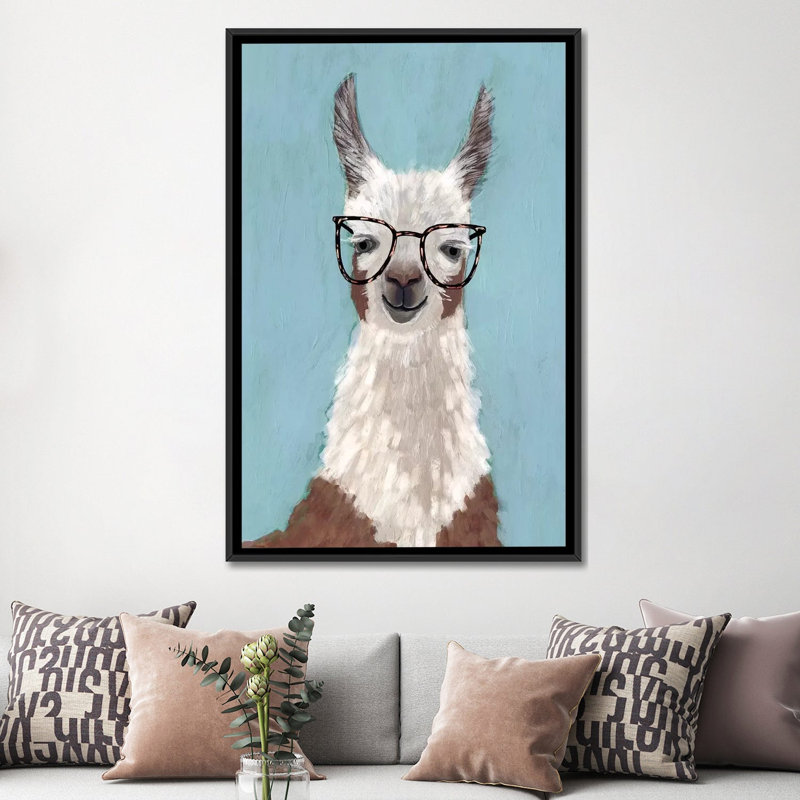 « llama spec i », art sur toile, H 26 po x l 18 po x P 1,5 po, Toile avec cadre noir, Pas de tapis