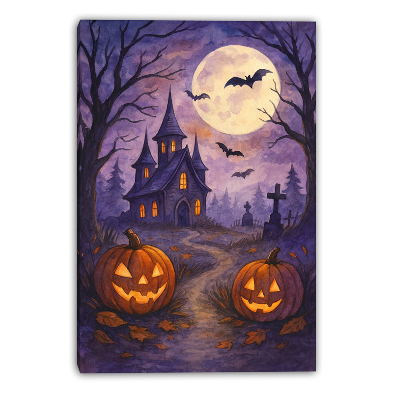 Haunted Night Pumpkins Wrapped Canvas Wall Art