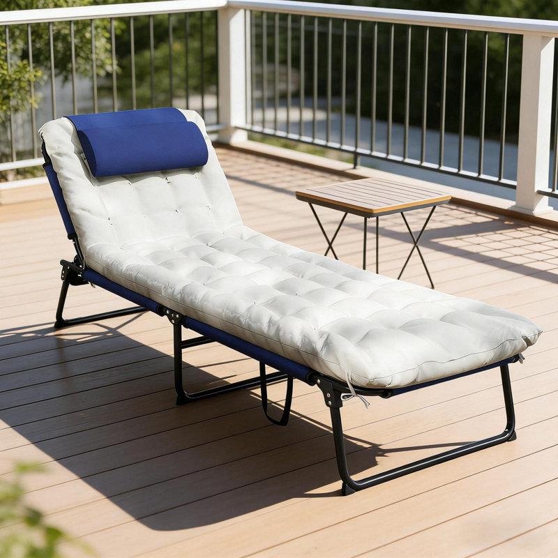 Outdoor Lounger,Folding Chaise Lounge Chair, Navy Blue/White