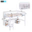 Lit mezzanine double avec bureau et station de charge - Grand lit simple blanc en bois massif avec tiroirs, armoires et tablettes de rangement pour chambre d'enfant