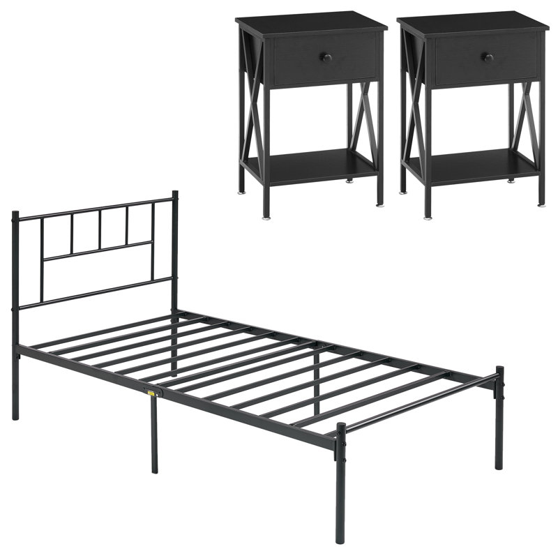 Steel Piece Bedroom Set, Twin, Black