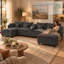Canapé modulaire modulaire en L avec méridienne réversible, port USB, tiroir de rangement, console avec porte-gobelet rabattable, poches pour accoudoirs et coussins amovibles - gris foncé-361472598