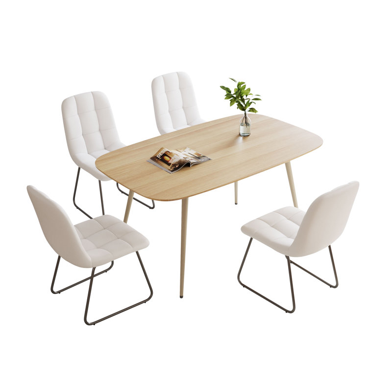 5-Piece Dining Table and Chairs ,Dining Room Set with 4 Modern Chairs, White, Yellow
