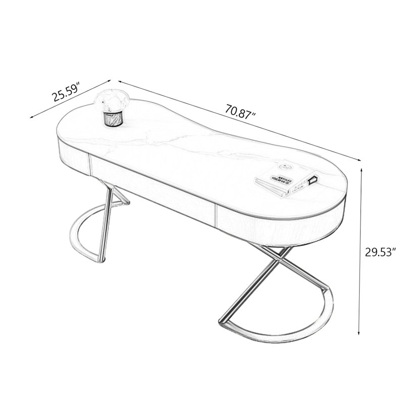 Bureau blanc avec 3 tiroirs blanc et gris, H 29,53 po x l 70,87 po x P 25,59 po
