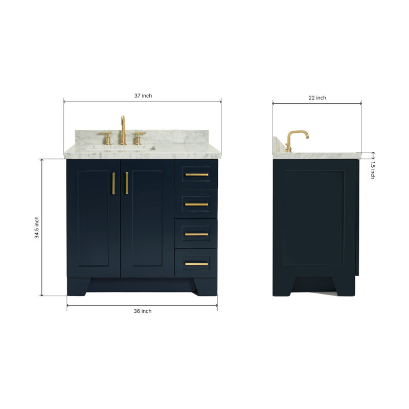 ARIEL TAYLOR 37 IN LEFT OFFSET RECTANGLE SINK VANITY, Midnight Blue, Rectangle, Left 