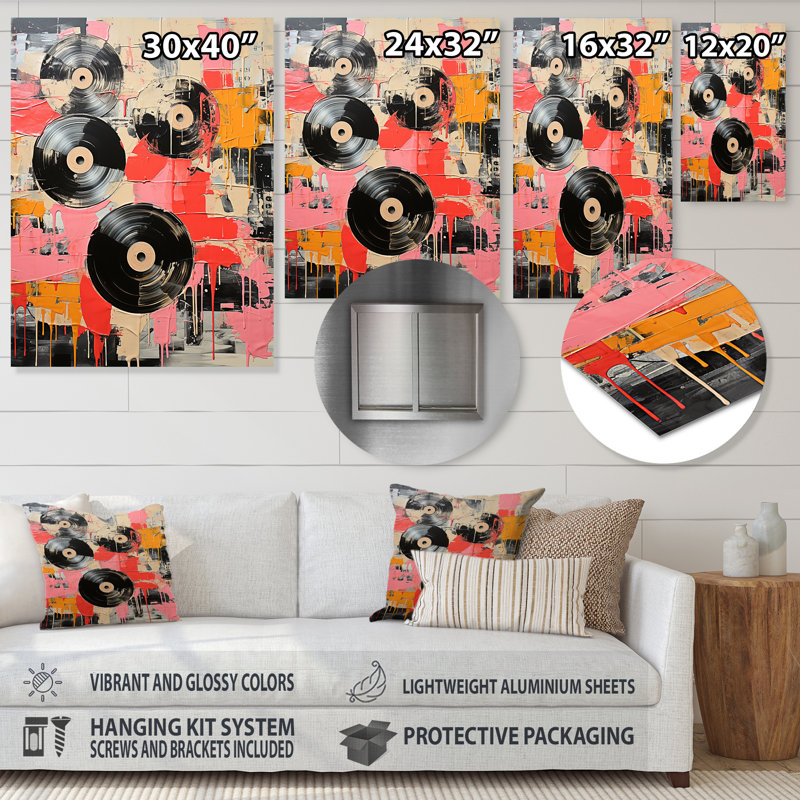 Disque vinyle rose II - art mural vinyle, H 32 po x l 24 po x P 1 po