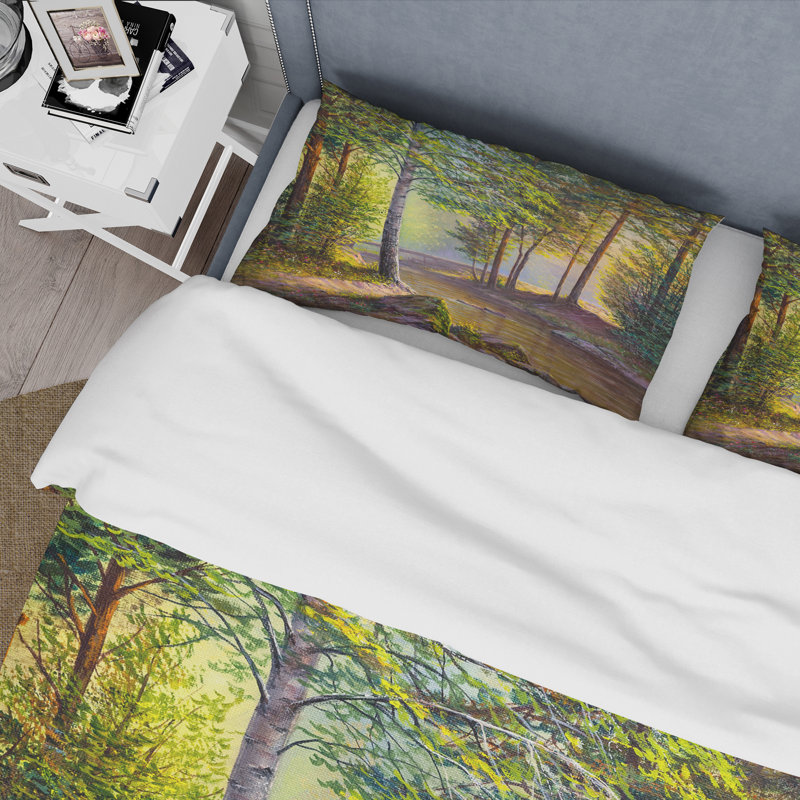 Ensemble de housse de couette en polyester Morning Sunlight Through The Awakening Fir Forest