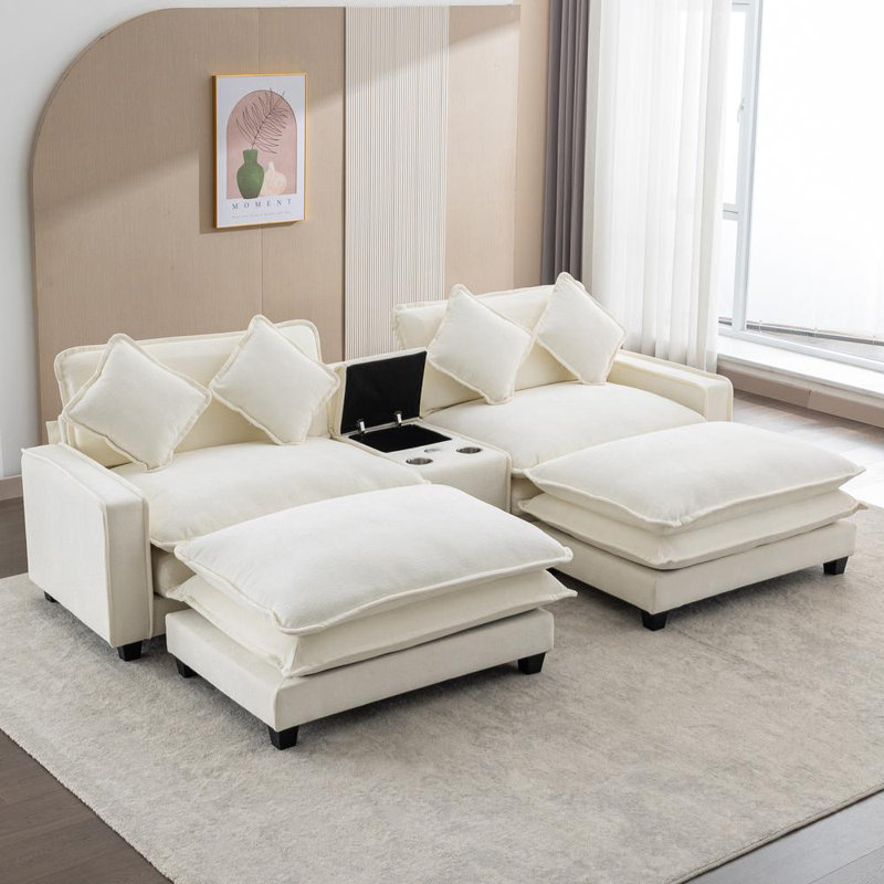 Cythina Upholstered Sectional, Beige Chenille/Polyester Blend