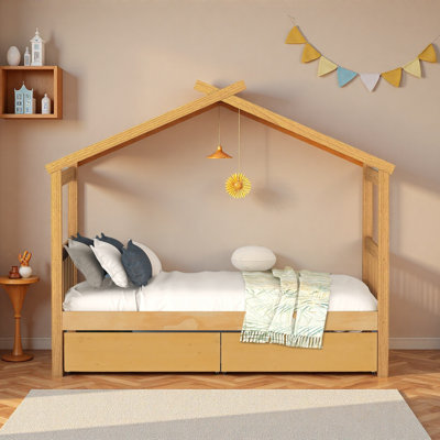 Lit simple en bois avec tiroirs
