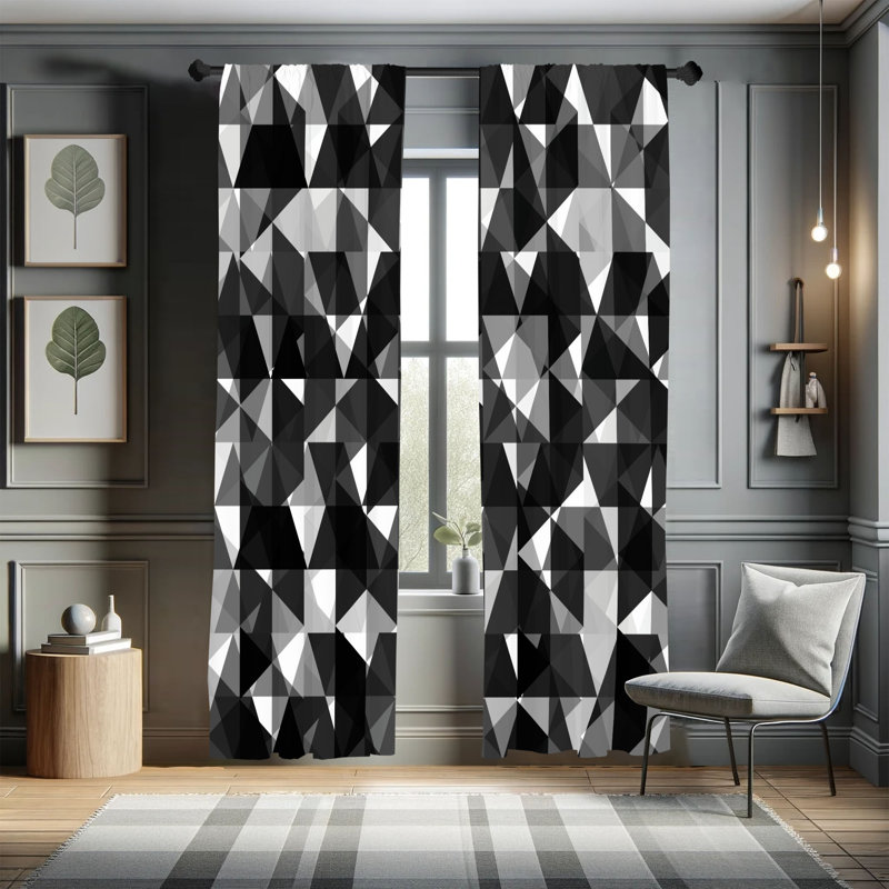  Geometric Curtains, Retro Pattern Modern Art, L 56 po x L 95 po, Gris foncé