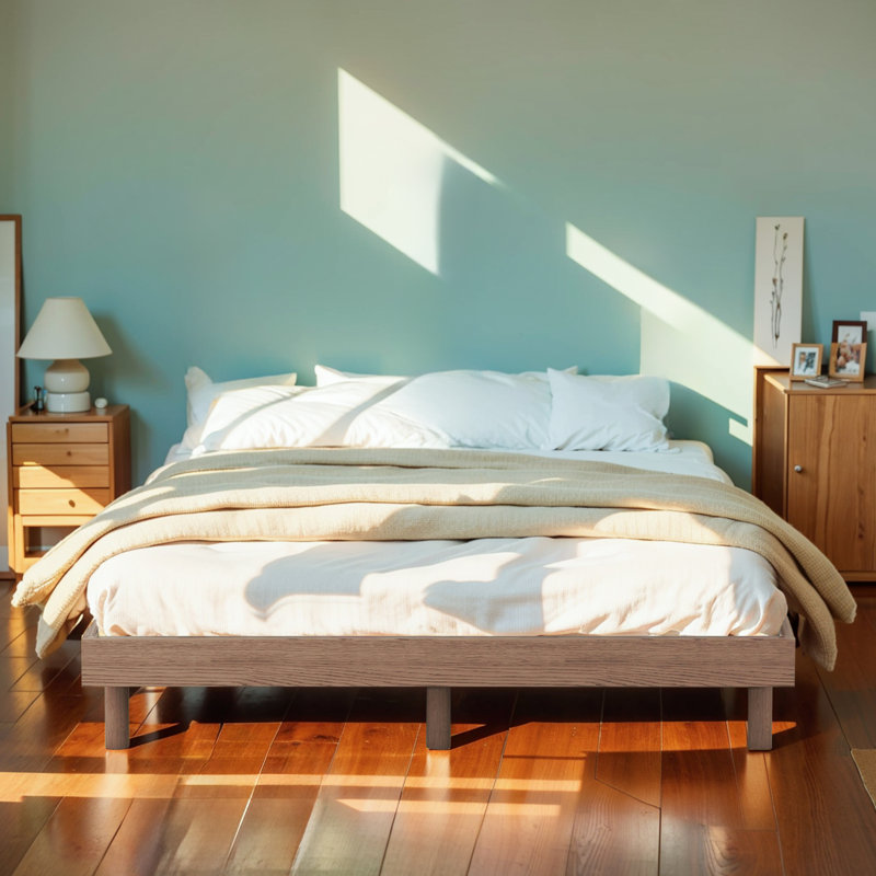 Sleek Modern Floating Platform Bed Frame, Walnut, Full / Double