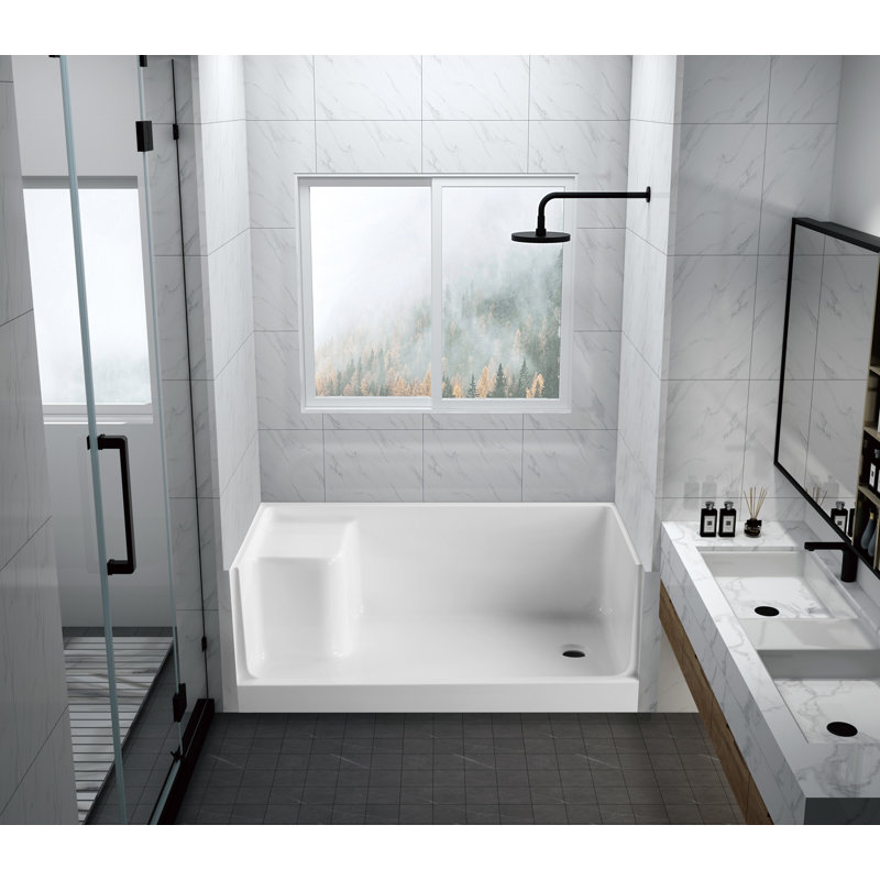 Kingston Brass Grenada 60-Inch x 32-Inch Anti-Skid Acrylic Shower Base with Integral Seat, Right