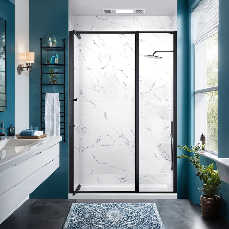 46.5" - 48" W × 72" H Semi-Frameless Folding Shower Door With 1/4" Tempered Safety Glass