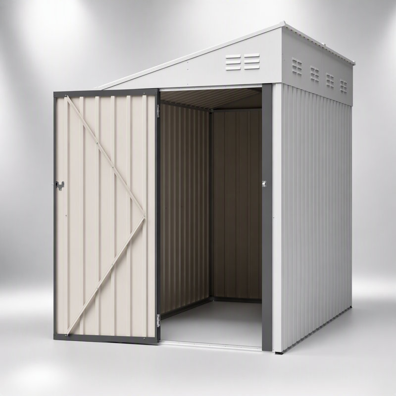 Remise de rangement durable en métal de 4 pi x 7 pi avec porte verrouillable, assemblage facile et conception imperméable pour une utilisation extérieure