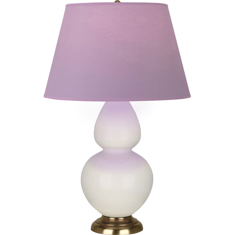 Lampe de table double gourde en céramique, Lavande / prune, Os verni / laiton, Laiton