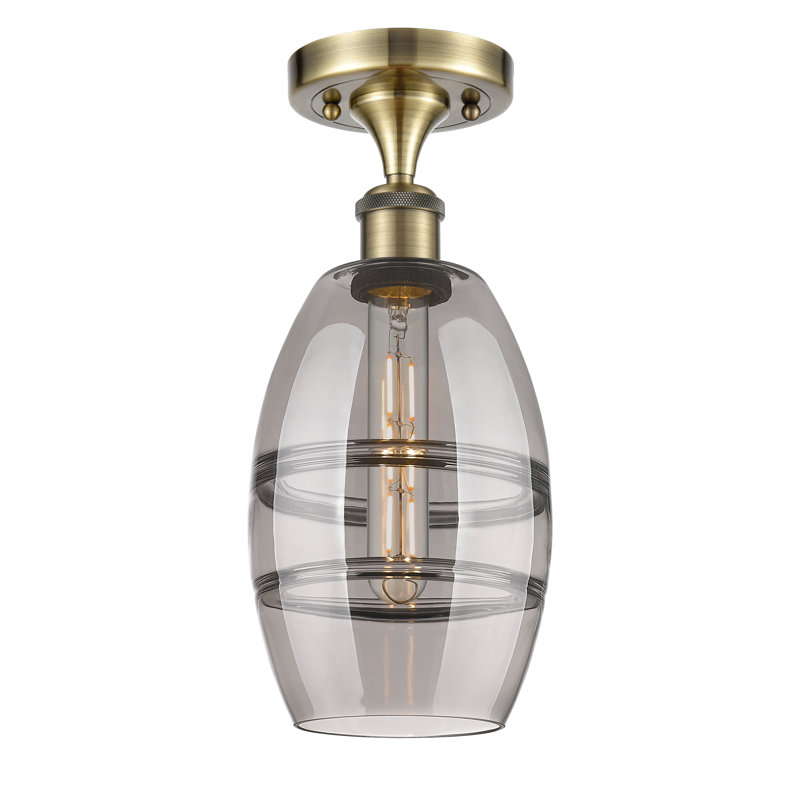Plafonnier semi-encastré 1 lumière Ballston - Abiagael, Gris fumée clair, H 9,38 po x l 5,88 po x P 5,88 po, Laiton antique