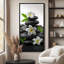 «Black Zen Stones With Flowers & Leaves Spa Art Extra Large», reproduction d'art sur toile encadrée-120204486-120204488