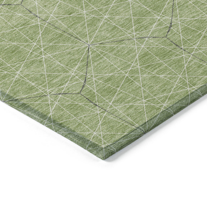 Tapis intérieur / extérieur vert lavable géométrique 3 pi x 5 pi