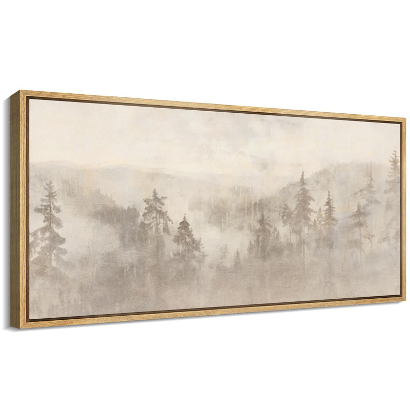 «Woodland Forest Landscape Misty Forest Soft Neutral Landscape Illustration Modern Large Large Canvas Art, art mural»