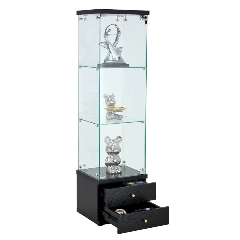 Vitrine en verre trempé avec 2 tiroirs