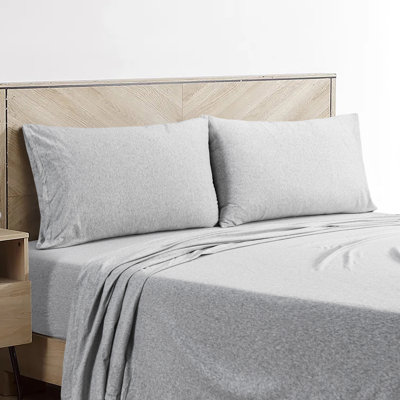 Ensemble de draps en jersey grand respirant en jersey 4 pièces | Toutes saisons, gris clair