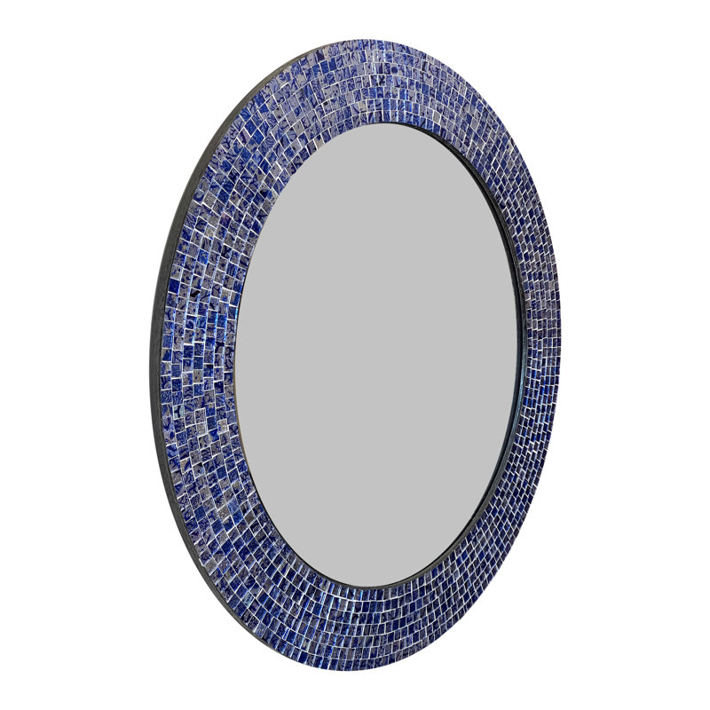 Gelantipy Glass Round Mirror, Sapphire/Silver