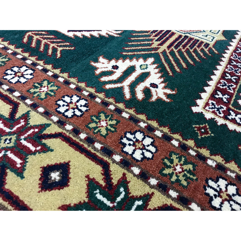 Tapis brun et vert de haute qualité noué à la main