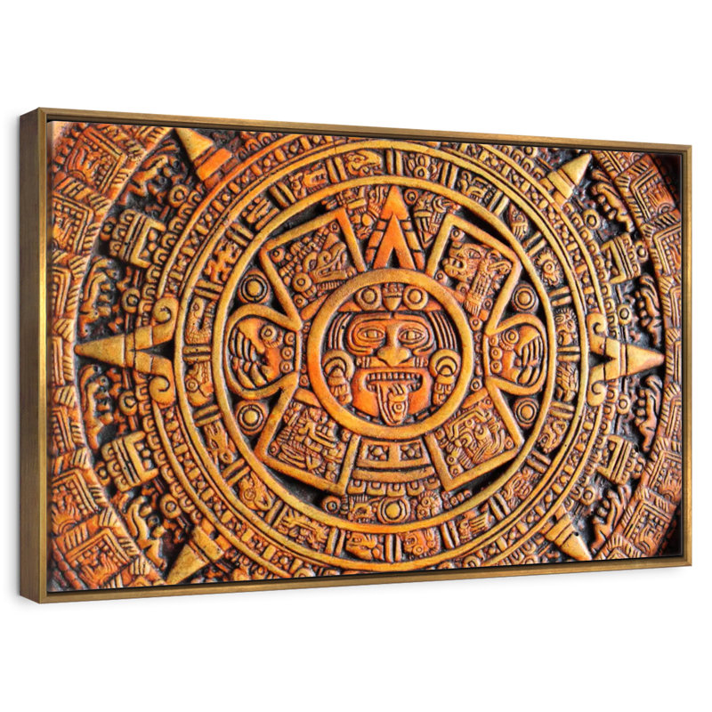 Calendrier aztèque, Cadre flottant doré, 37 po x 25 po