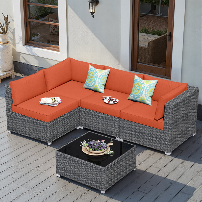 Ensemble de canapé modulaire 5 pièces avec coussins, Orange, Non