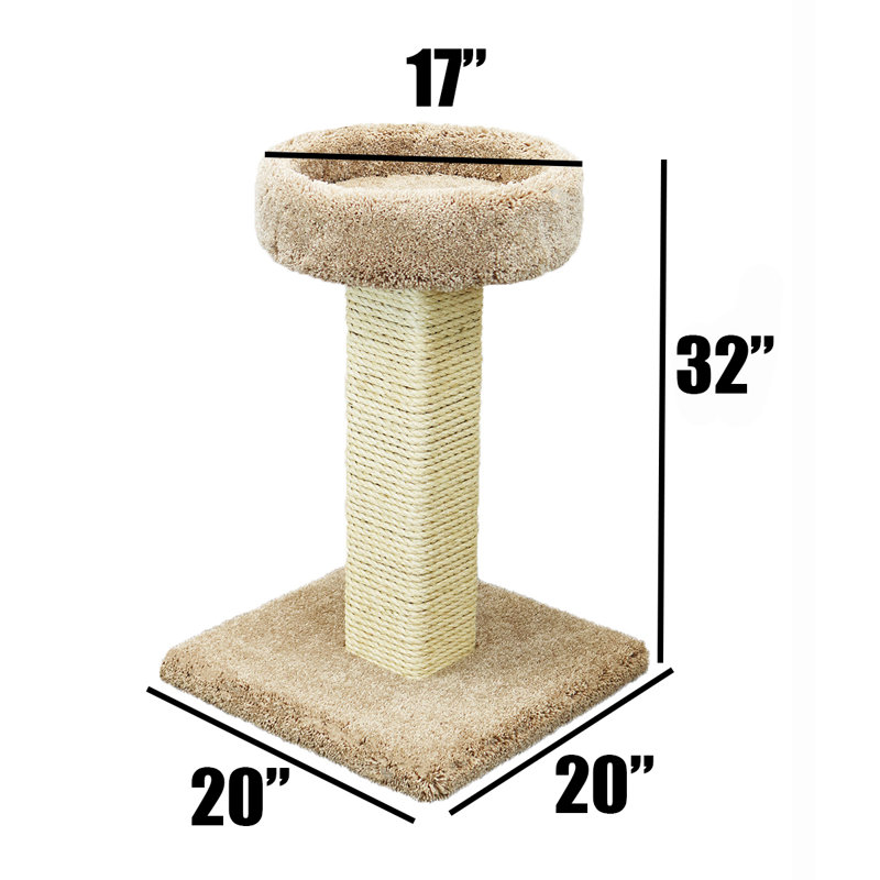 Beige Sisal Rope and Wood Cat Scratching Post with Perch