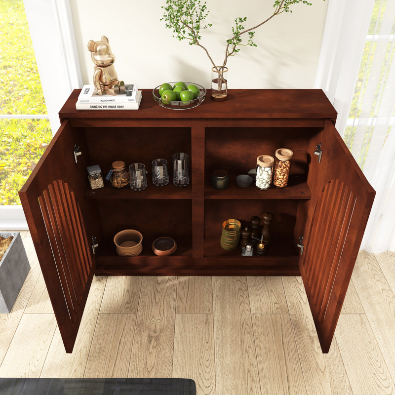 Buffet de 39 po de style Mid-Century moderne avec tablette et 2 trous de sortie, Noyer foncé