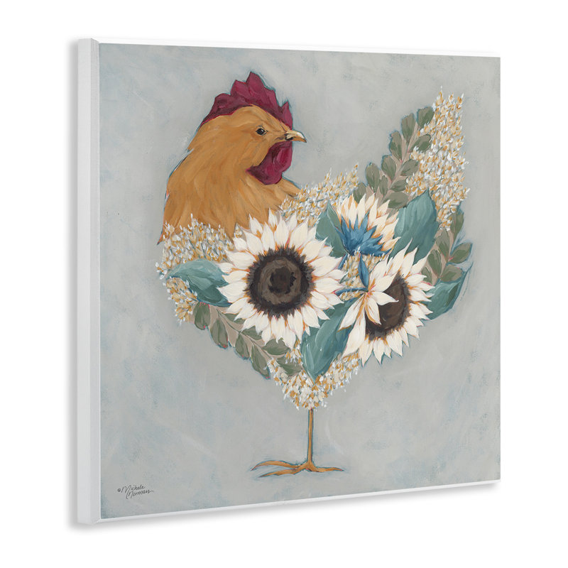 «Farm Rooster Layered Floral Blossoms», art mural par Michele Norman