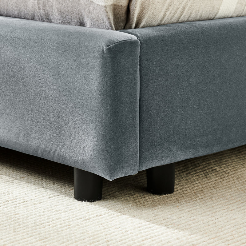 And Bed Frame, Full Size With Gray Velvet Upholstery Cozy / Comfortable Upholstered In, Gray