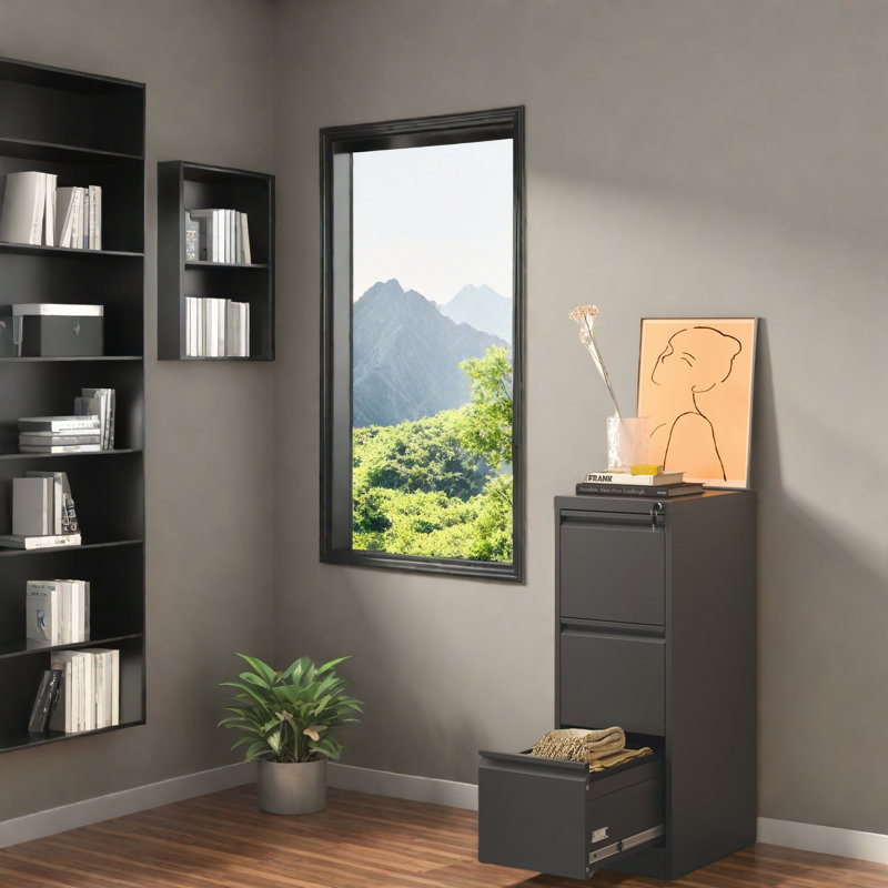 14.96 " Wide 3 Vertical Filing Cabinet, Black