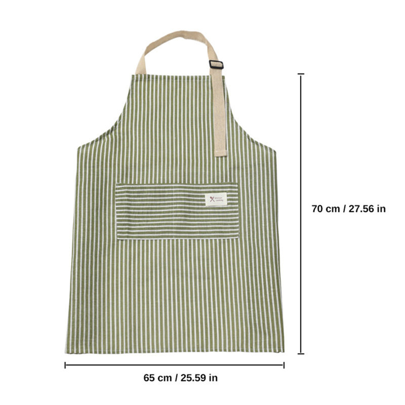 Tablier de cuisine en lin à rayures à rayures avec poches, tablier de cuisine pour homme, 25,6 x 27,6 po, vert, Green