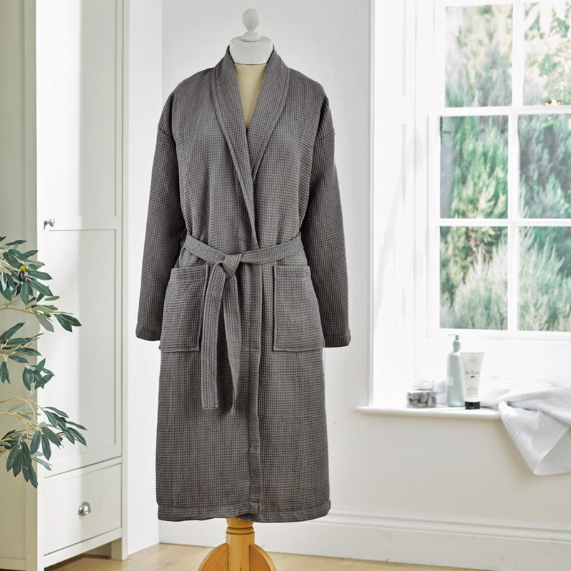 Reffett Unisex Lightweight Waffle Bath Robe, Large/Extra Large, Dark Grey