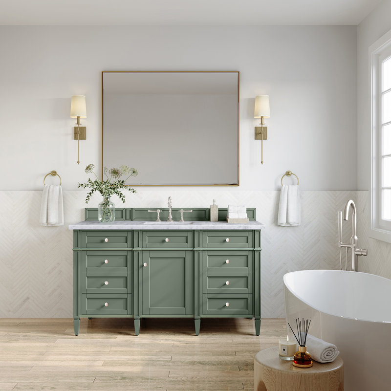 Brittany 60'' W Single Vanity, Carrara White, Saddle Brown, 8" Widespread