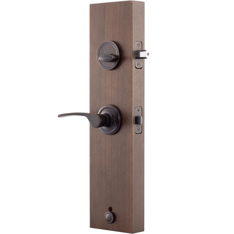 Jeu poignées avec verrou cylindrique simple et levier et rosette de porte, Bronze toscan, Droite