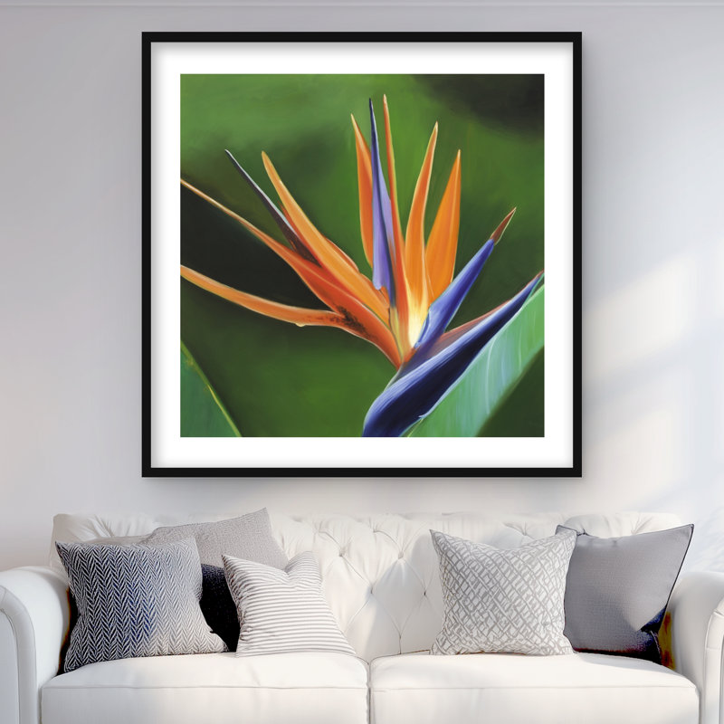 Oiseau de paradis imprimé floral - décoration florale verte, H 36 po x l 36 po, Noir