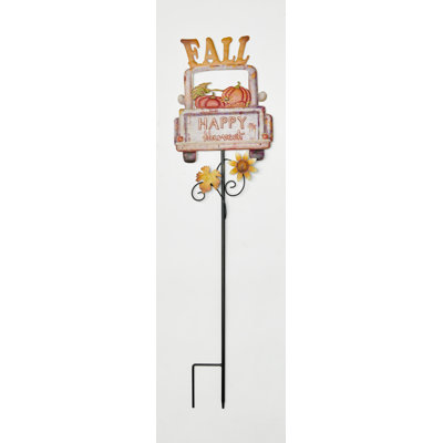36" Metal Harvest Fall Truck Garden Stake