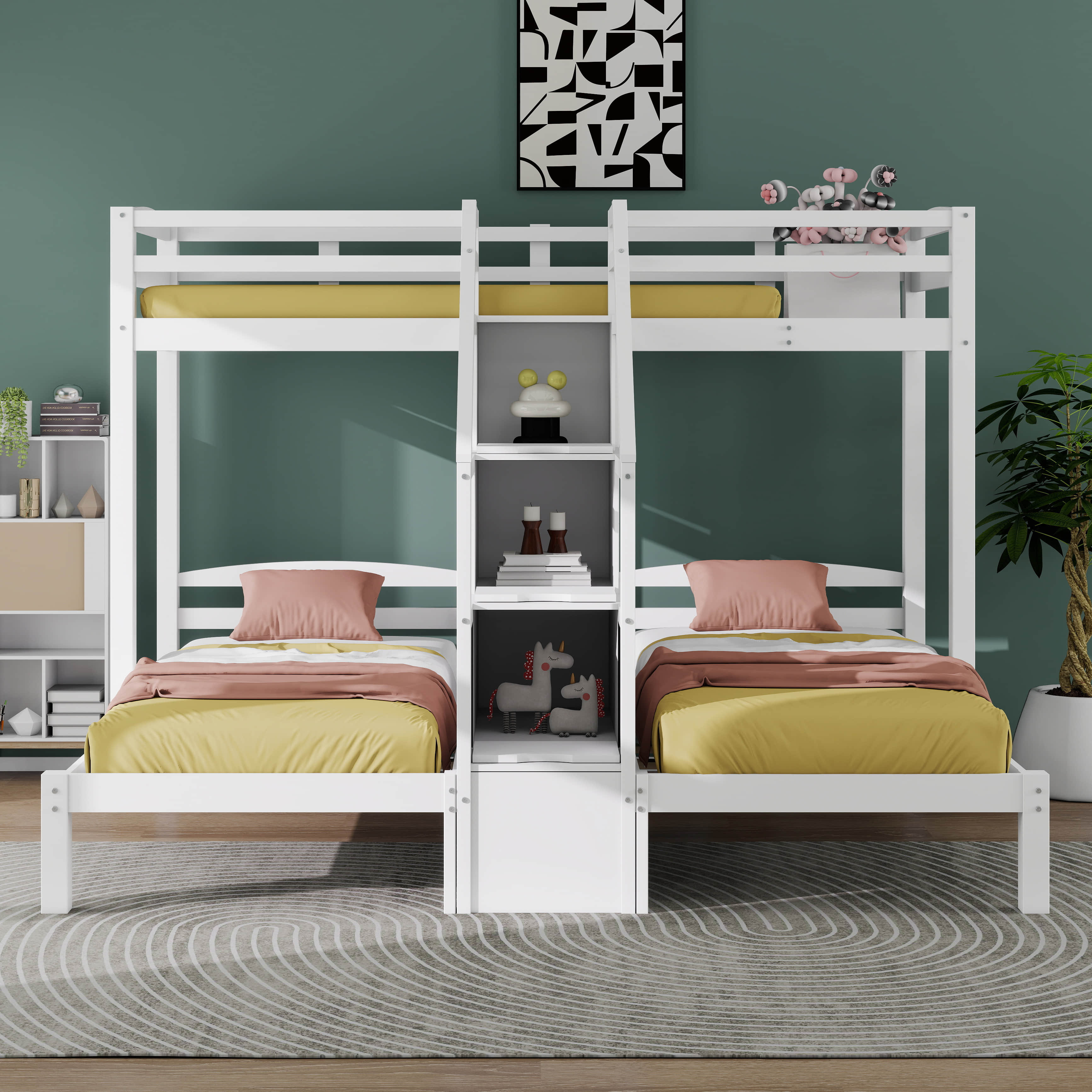 Latitude Run® Twin Over Twin & Twin Bunk Bed With Staircase & Storage ...