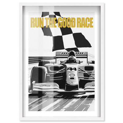 Run the good race Shadowbox Print Formula 1 Posters by Notoriart, White Frame, 31 x 46