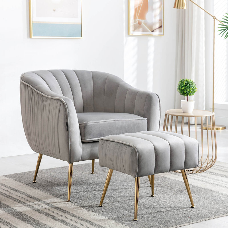 Fauteuil d'appoint avec repose-pieds, Velours gris velours
