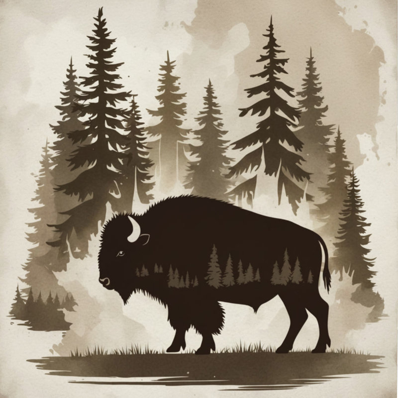 Édredon Bison In Forest Scene, Simple extra long, Brun foncé / beige