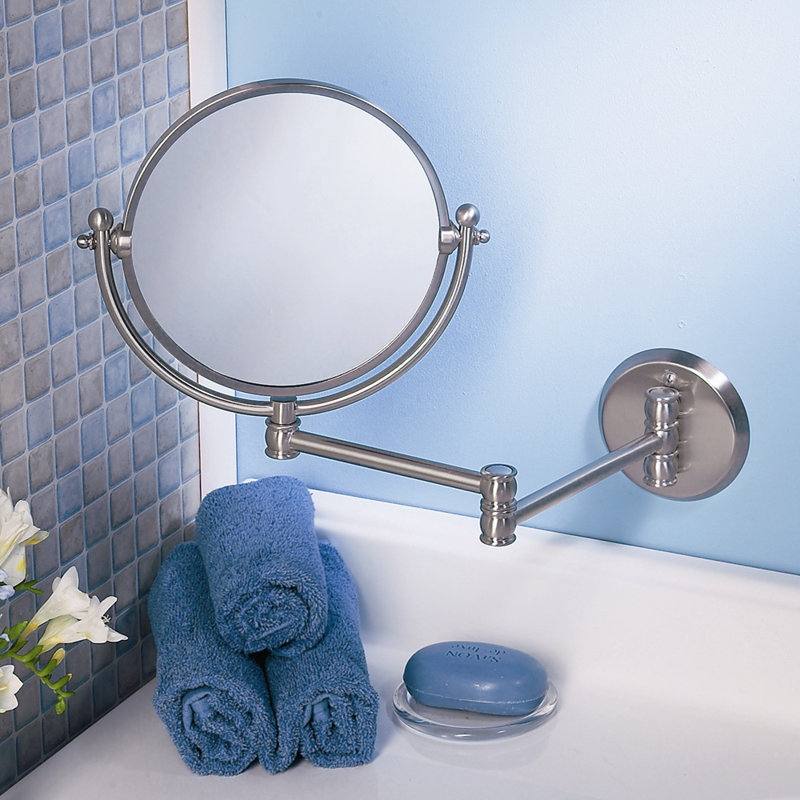 Wall and Vanity | Solid Brass Swing Arm, Bathroom Vanity Double-Sided Wall Mirror | 3x Magnification, Arm Fully Extends to 12.63"L. for Make-Up, Shaving