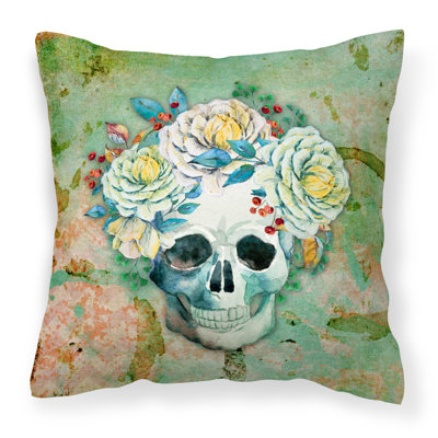 Coussin intérieur/extérieur crâne avec fleurs