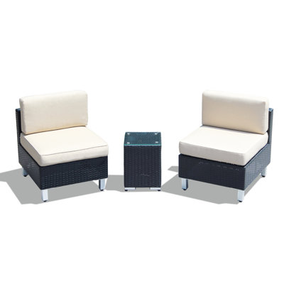 Ensemble modulaire d'extérieur en osier 3 pièces avec coussins 3 pièces